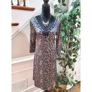 PerSeption Concept Women's Blue & Beige V-Neck Long Sleeve Knee Length Dress L